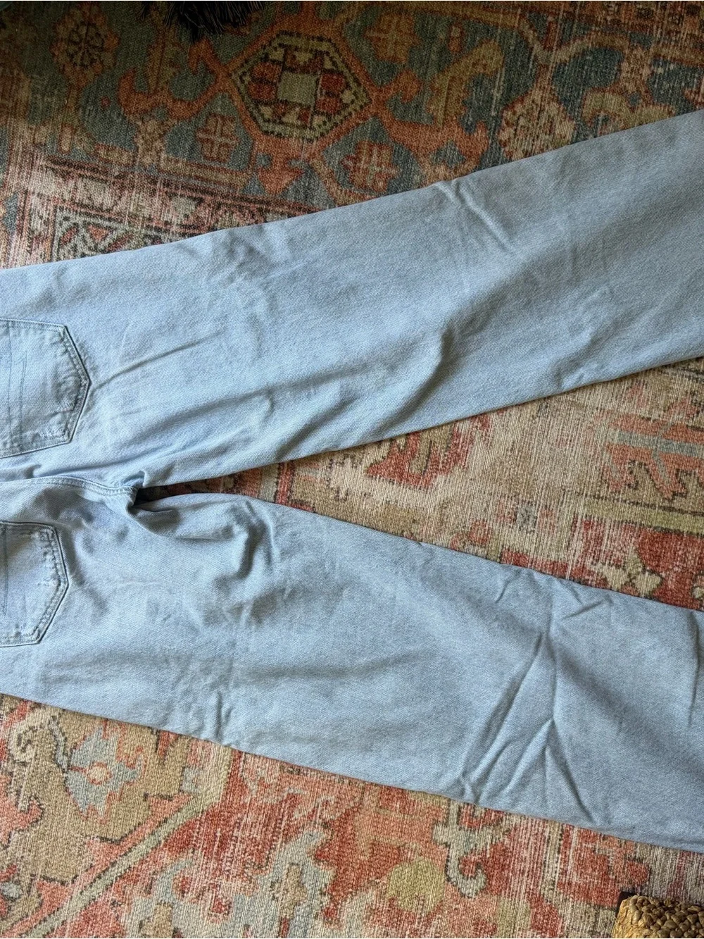 American Eagle Outfitters Light Blue Straight-Leg Jeans with Raw Hem